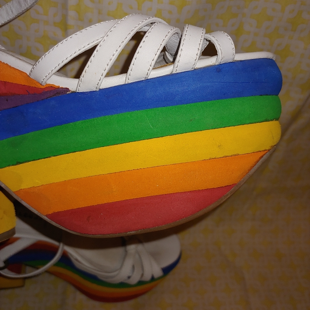 Jeffrey Campbell White Strappy Rainbow Platform Sandals - Picture 11 of 16